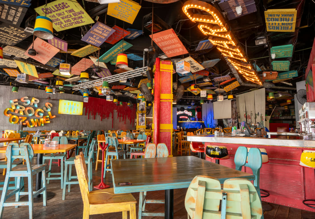 The colorful dining room at Señor Frog’s Cozumel International SSA
