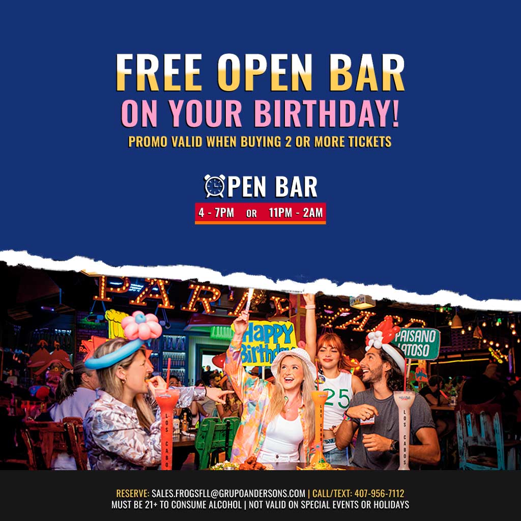 Free open bar on your birthday