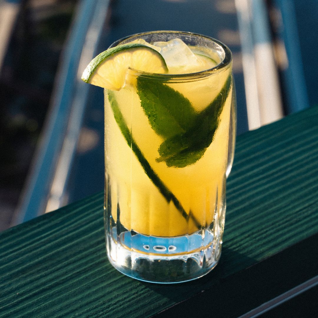 Pineapple and mint cocktail on the terrace rail at Señor Frog’s Fort Lauderdale