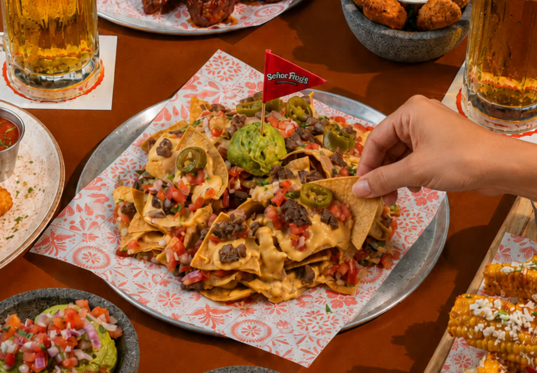 Nachos and beer at Señor Frog’s Los Cabos Party Zone