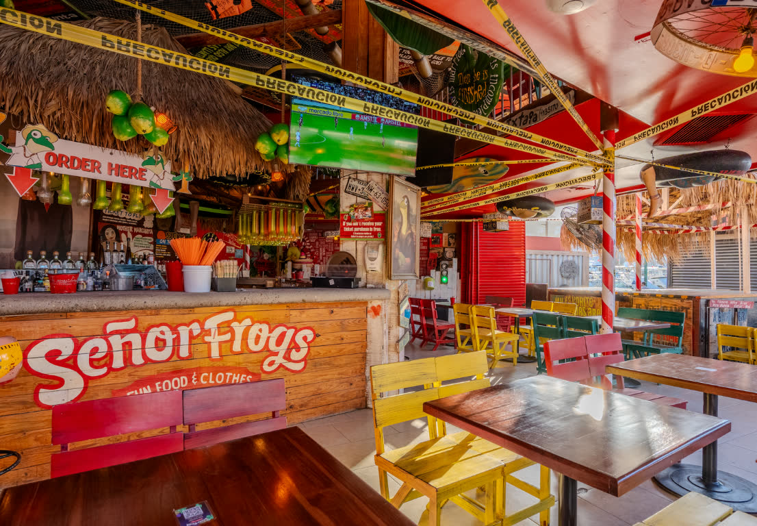 The open-air terrace at Señor Frog’s Los Cabos Pier