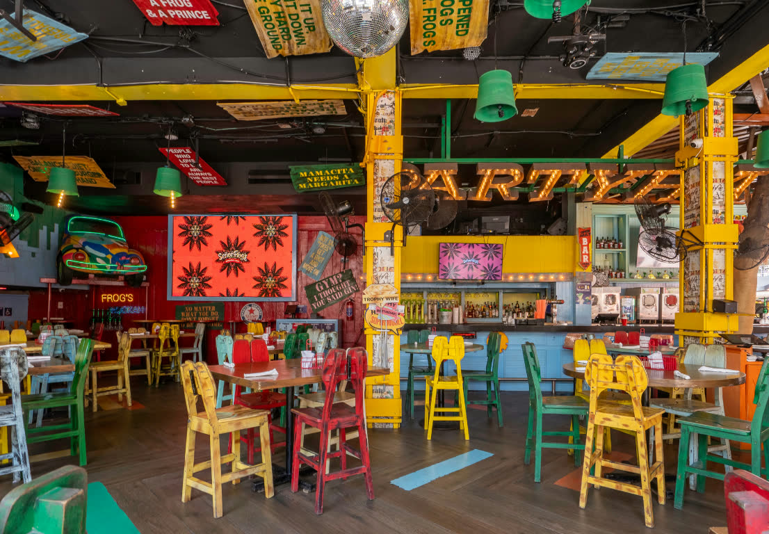 The colorful dining room at Señor Frog’s Playa del Carmen