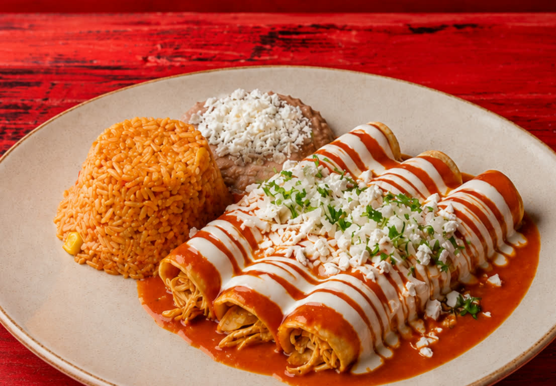 Enchiladas with rice at Señor Frog’s Playa del Carmen
